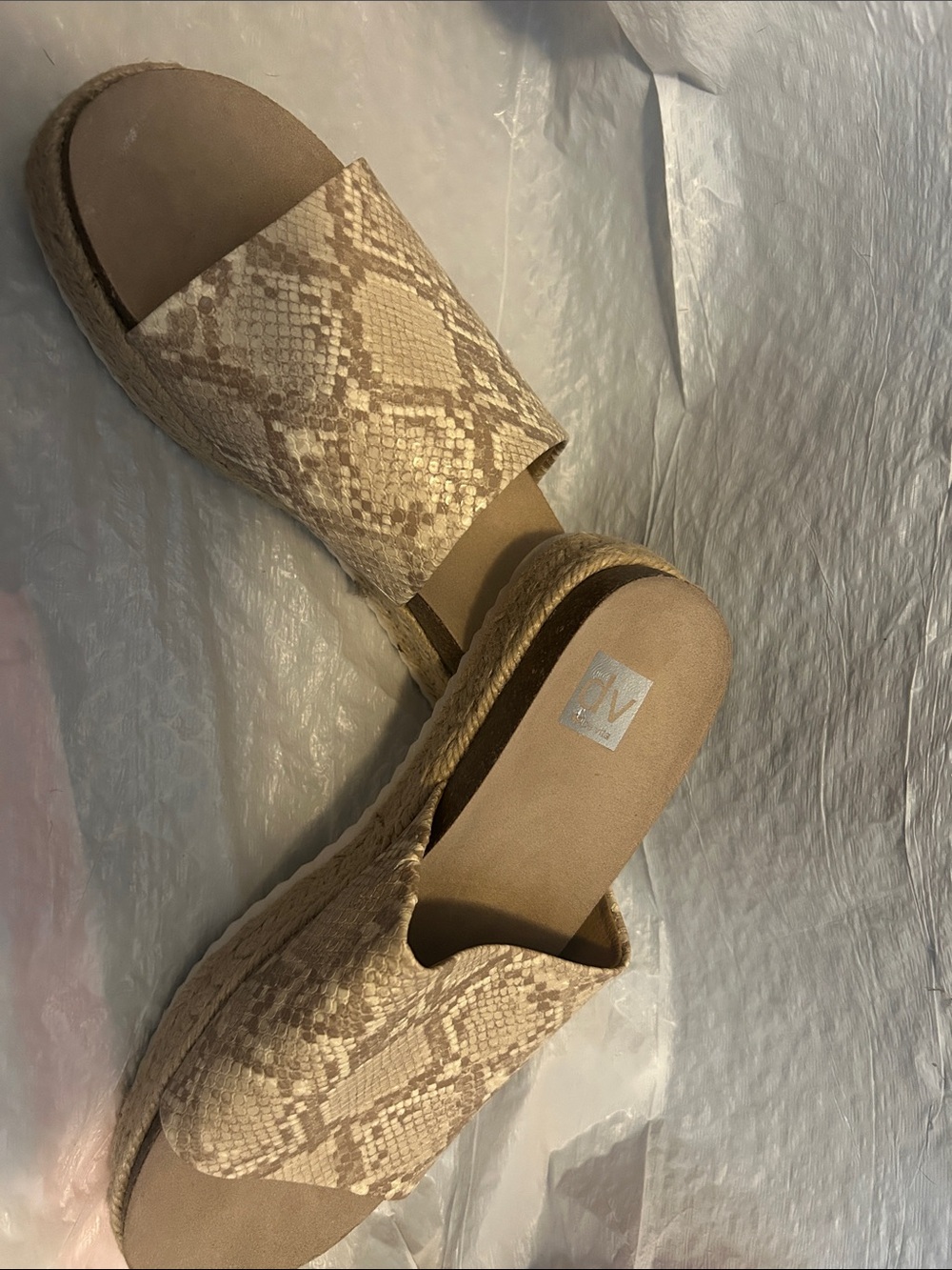 DV by Dolce Vita Beige Snake-Print Espadrille Slide Sandals